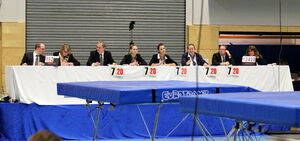 Einig waren sich die Haltungskampfrichter bei der Finalkür von Louis Behre. Fünf mal 7,2 Punkte gab es zum Abschluss. 8,2 links ist die Schwierigkeit und die Note ganz rechts ist die Flugzeit in Sekunden für die zehnteilige Übung